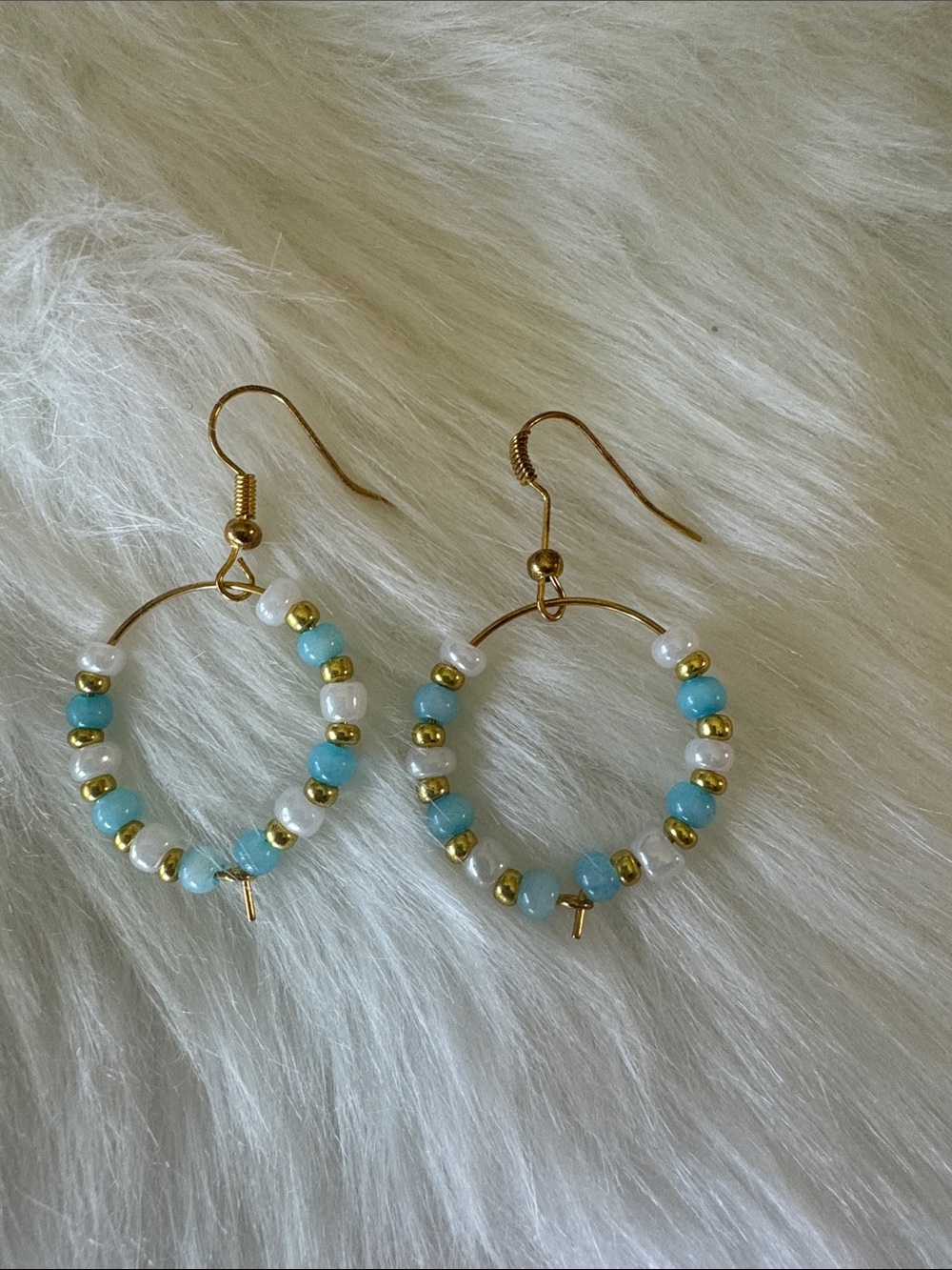 Gold Hoop Earrings with Turquoise and Pearl Beads